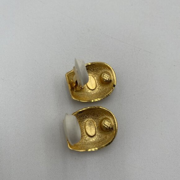 Vintage Douglas Paquette Gold Tone Chunky Earrings Braided Button Statement 80's - Picture 5 of 5